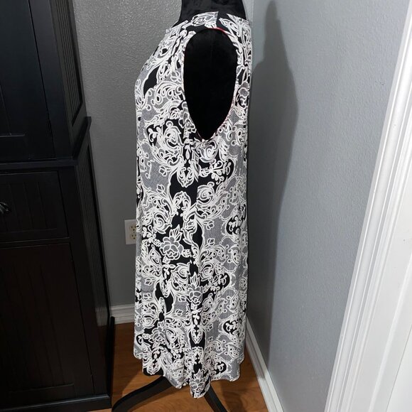 Studio One New York Dress XL Black White Lace Print Fit Flare Monochrome Classic - Picture 6 of 8
